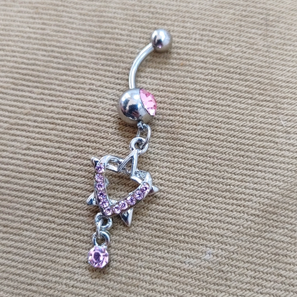 Pink rhinestone star 14G belly button jewelry